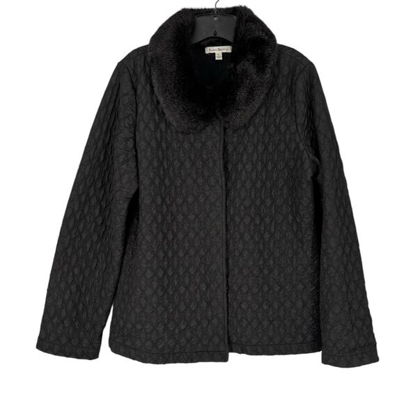 Susan Bristol Full Zip Textured Jacket Faux Fur Collar Fleece Lined XL Outdoors - Picture 1 of 11